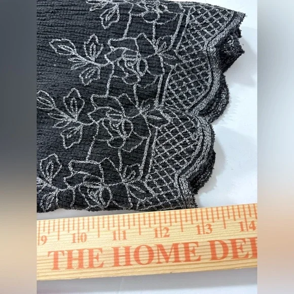 Junonia Black Textured Crinkle Blouse with Embroidered Elbow Length Sleeves. 4X - Picture 14 of 14